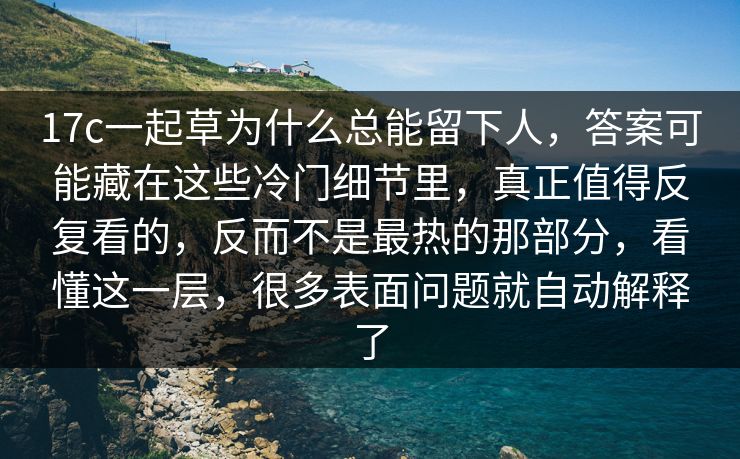 17c一起草为什么总能留下人，答案可能藏在这些冷门细节里，真正值得反复看的，反而不是最热的那部分，看懂这一层，很多表面问题就自动解释了