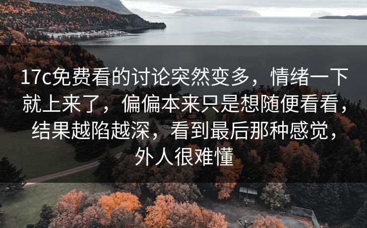17c免费看的讨论突然变多,情绪一下就上来了,偏偏本来只是想随便看看,结果越陷越深,看到最后那种感觉,外人很难懂 17c免费看的讨论突然变多,情绪一下就上来了,偏偏本来只是想随便看看,结果越陷越深,看到最后那种感觉,外人很难懂