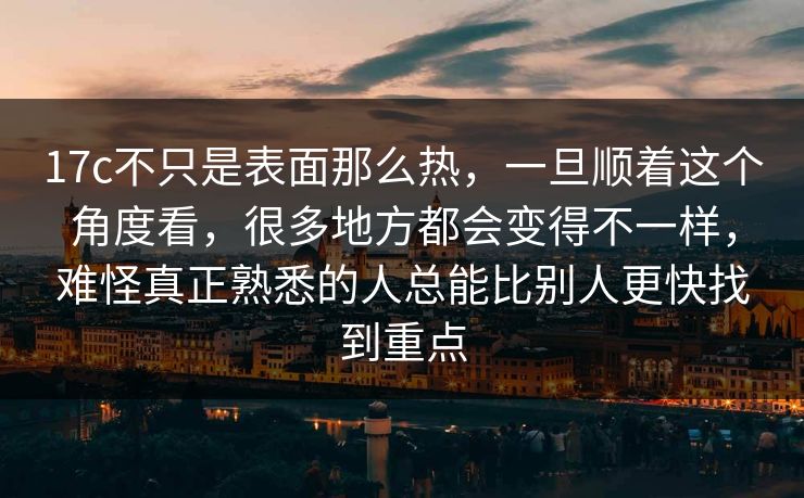 17c不只是表面那么热，一旦顺着这个角度看，很多地方都会变得不一样，难怪真正熟悉的人总能比别人更快找到重点