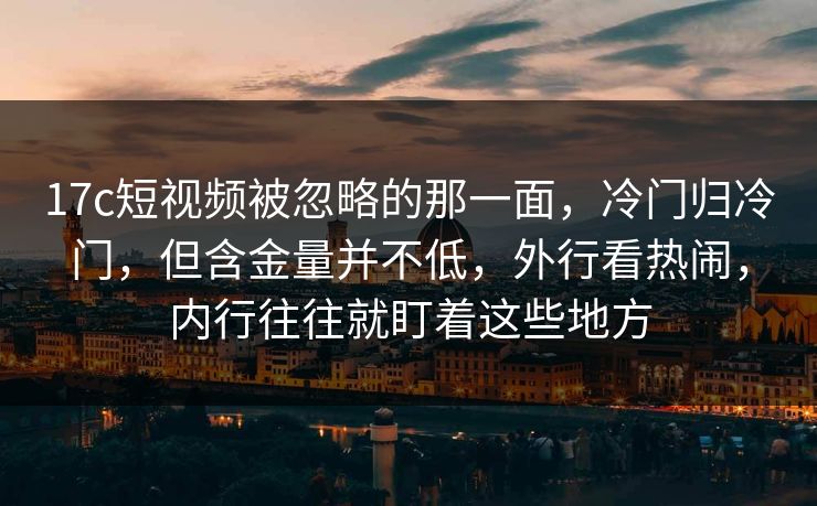17c短视频被忽略的那一面，冷门归冷门，但含金量并不低，外行看热闹，内行往往就盯着这些地方